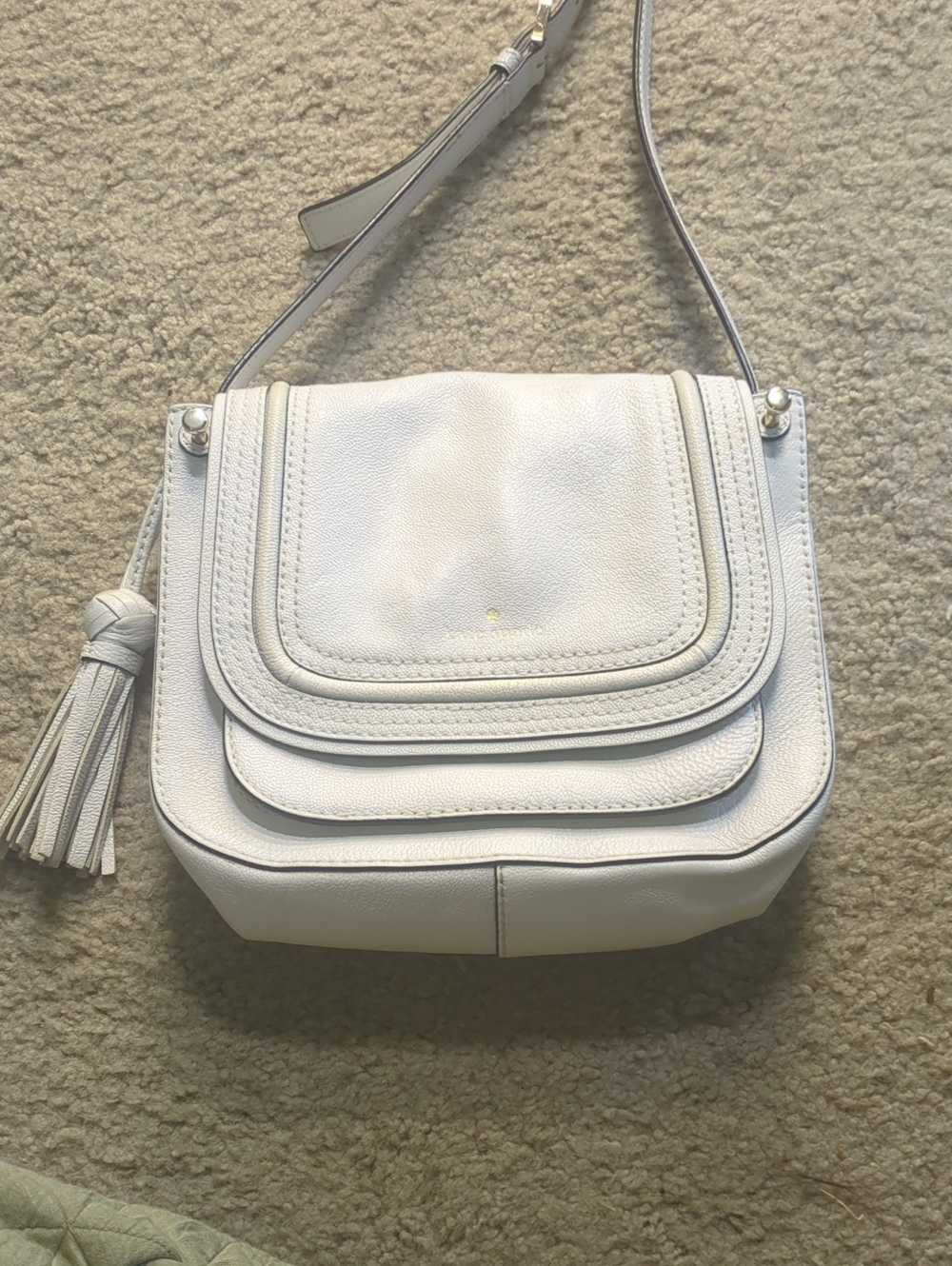 Women's Kate Spade White Leather Crossbody Bag with Tassel